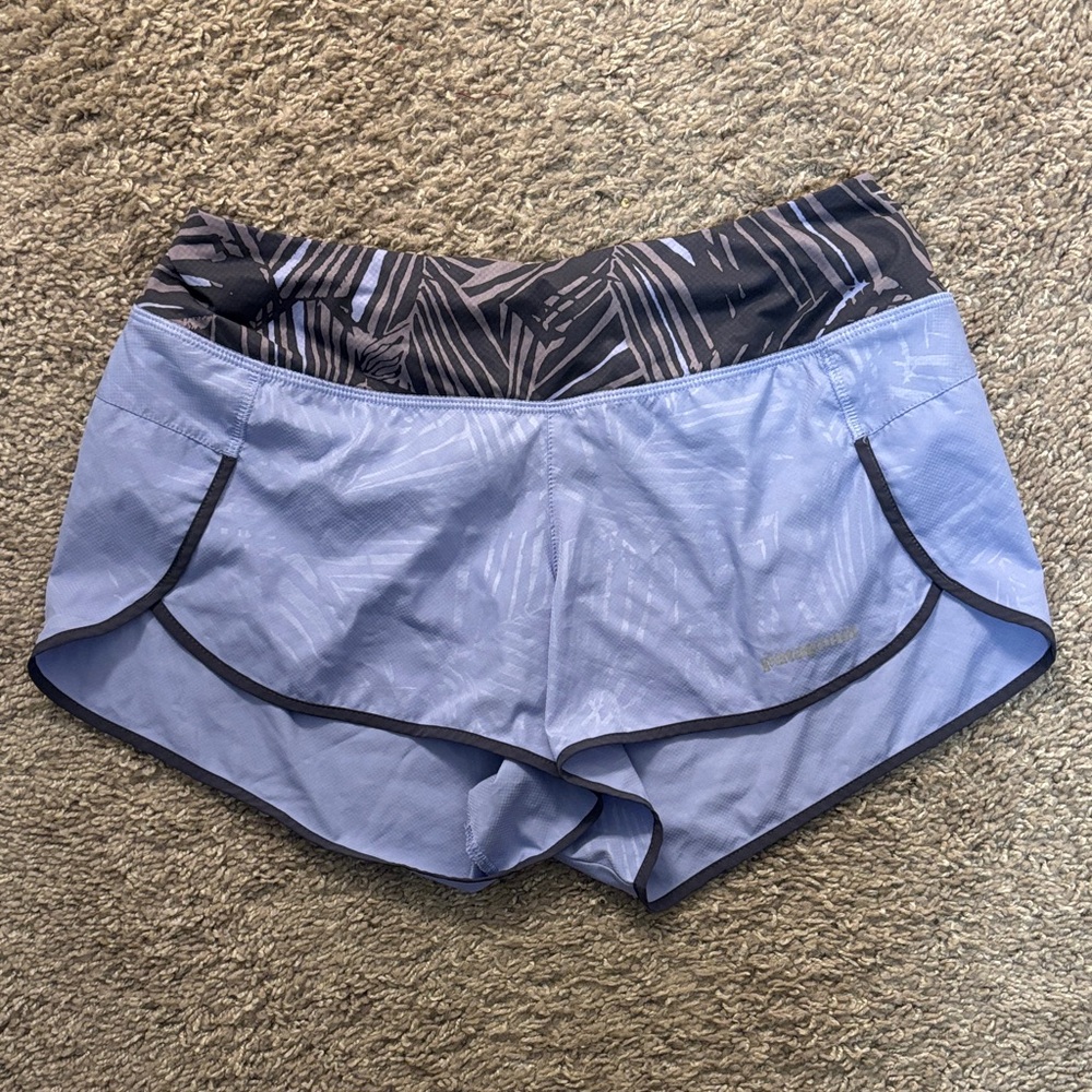 Patagonia Light Blue Women's Athletic Shorts with Patterned Waistband